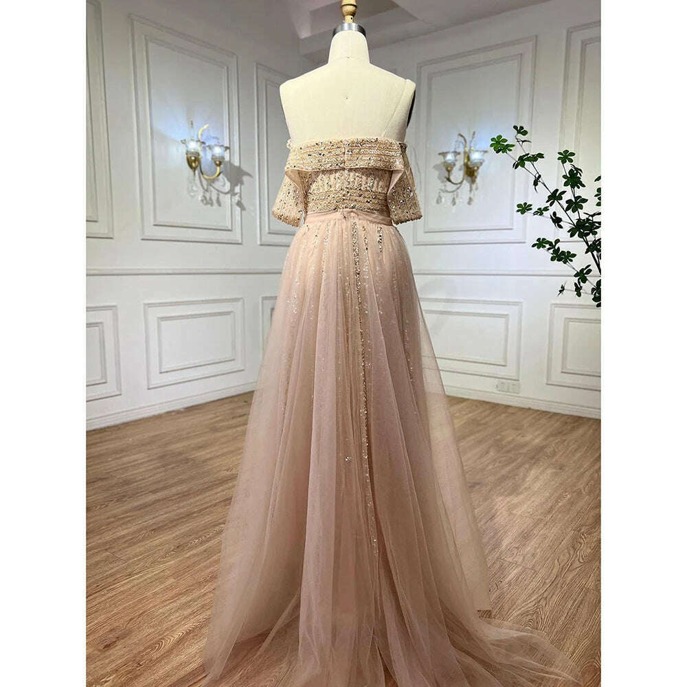 KIMLUD, Nude Mermaid Elegant With Overskirt Off Shoulder Beaded Split Evening Dresses Gowns For Woman Party 2023 BLA71728 Serene Hill, KIMLUD Womens Clothes