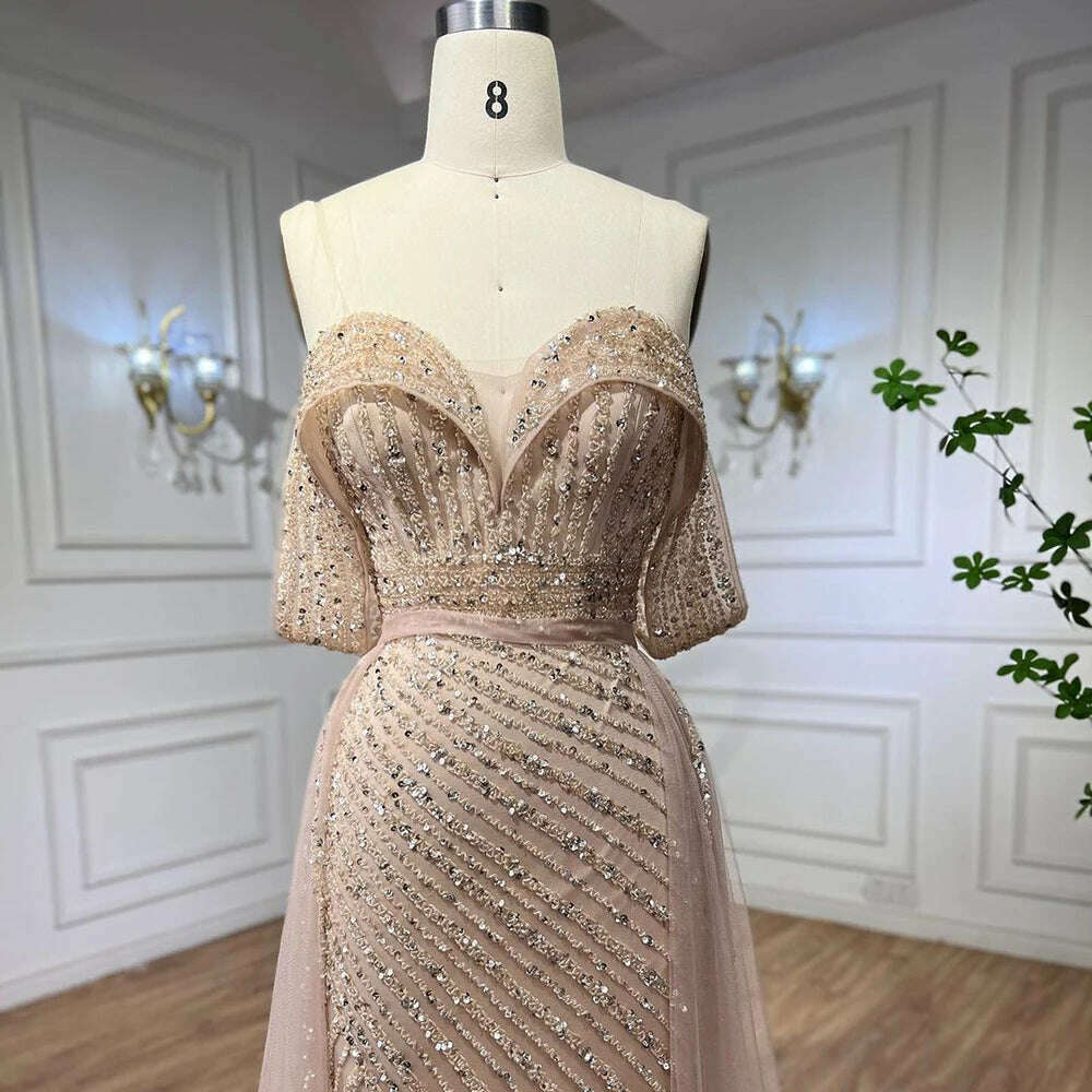 KIMLUD, Nude Mermaid Elegant With Overskirt Off Shoulder Beaded Split Evening Dresses Gowns For Woman Party 2023 BLA71728 Serene Hill, KIMLUD Womens Clothes