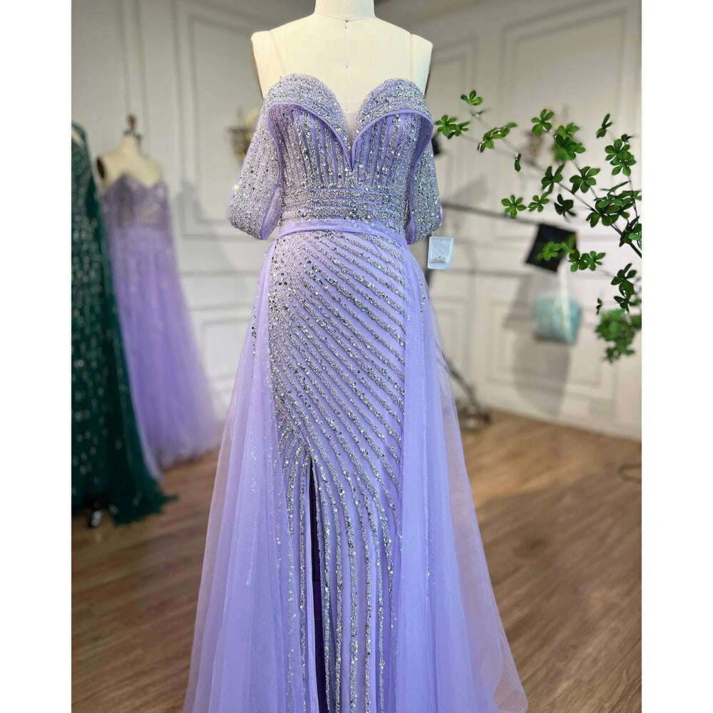 KIMLUD, Nude Mermaid Elegant With Overskirt Off Shoulder Beaded Split Evening Dresses Gowns For Woman Party 2023 BLA71728 Serene Hill, KIMLUD Womens Clothes
