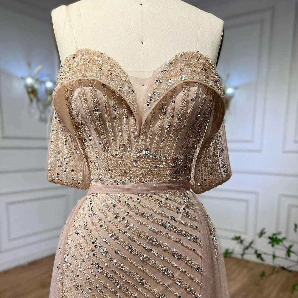 KIMLUD, Nude Mermaid Elegant With Overskirt Off Shoulder Beaded Split Evening Dresses Gowns For Woman Party 2023 BLA71728 Serene Hill, KIMLUD Womens Clothes