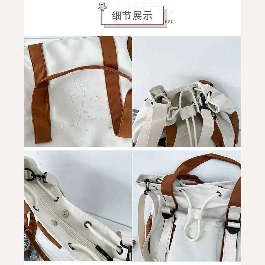 KIMLUD, Nylon Fabric Shoulder Crossbody Bags For Women Multi-pocket Drawstring Tote Bag Large Capacity Student Book Handbag, KIMLUD Womens Clothes