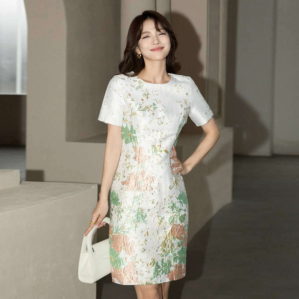fitted lace wedding dress O-Neck Jacquard Dress Sweet Girl Straight Dress Sleeveless Slim Waist Knee-Length  Dress Party Evening Club Maxi Clothing