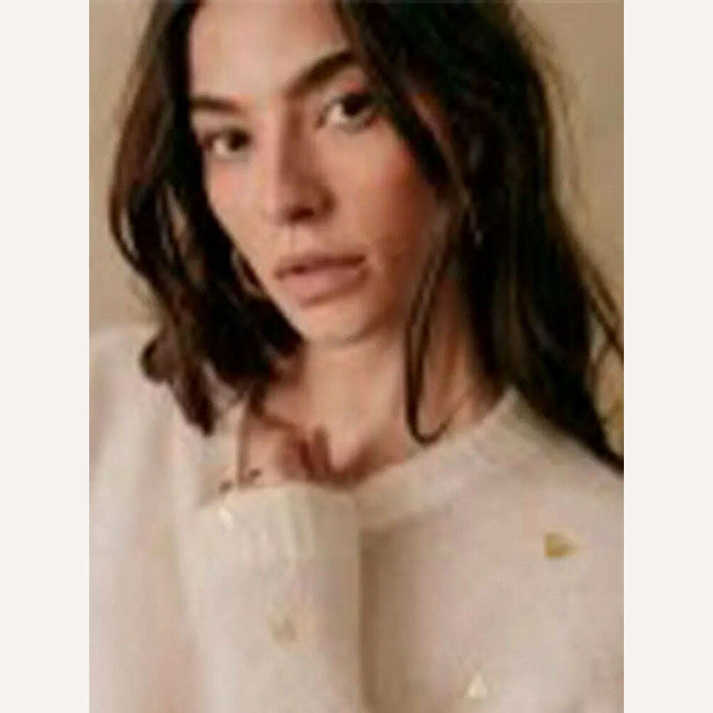KIMLUD, O-neck Knitted Heart Metallic Print Sweaters Women Casual Eleagnt Long Sleeve Loose Pullover Top Fashion Commute Street Knitwear, KIMLUD Womens Clothes