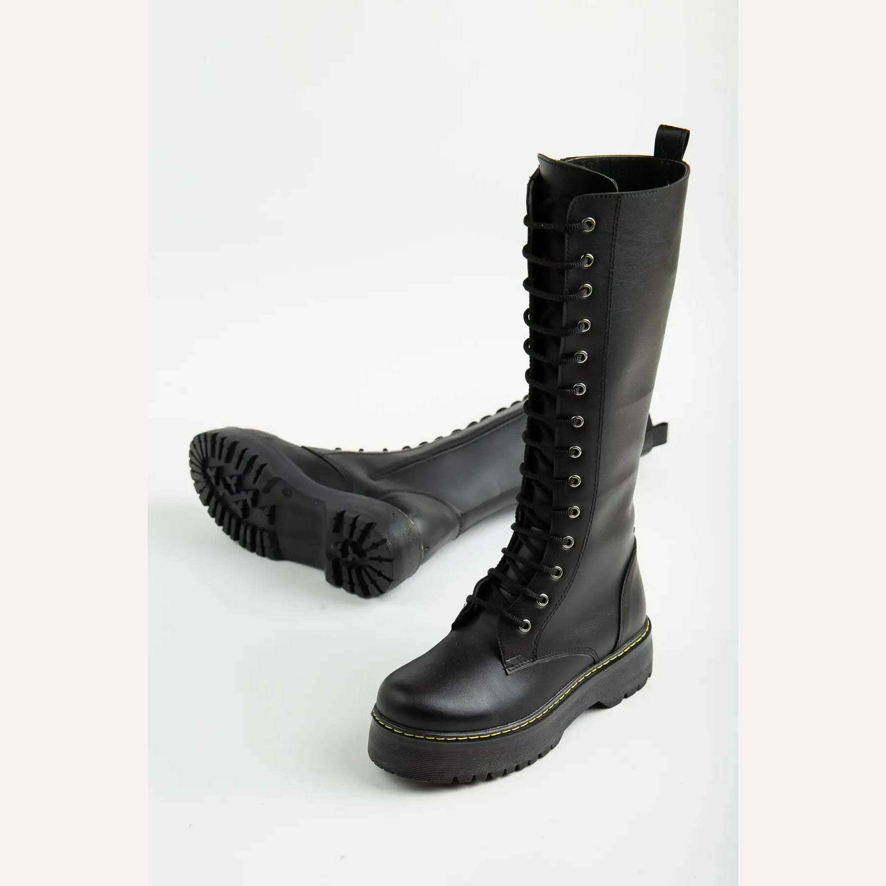 KIMLUD, (Odal Shoes) Leather Women's Long Lace-up Zipper Non-Slip Sole Boots 00121601, KIMLUD Womens Clothes