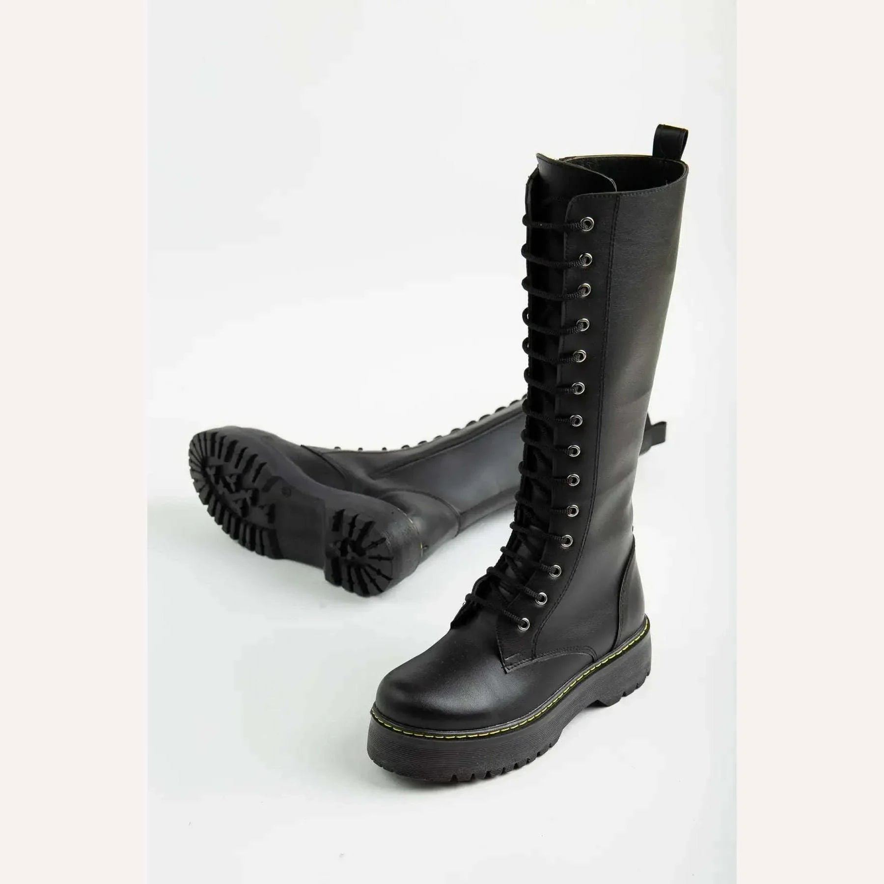 KIMLUD, (Odal Shoes) Leather Women's Long Lace-up Zipper Non-Slip Sole Boots 00121601, KIMLUD Womens Clothes