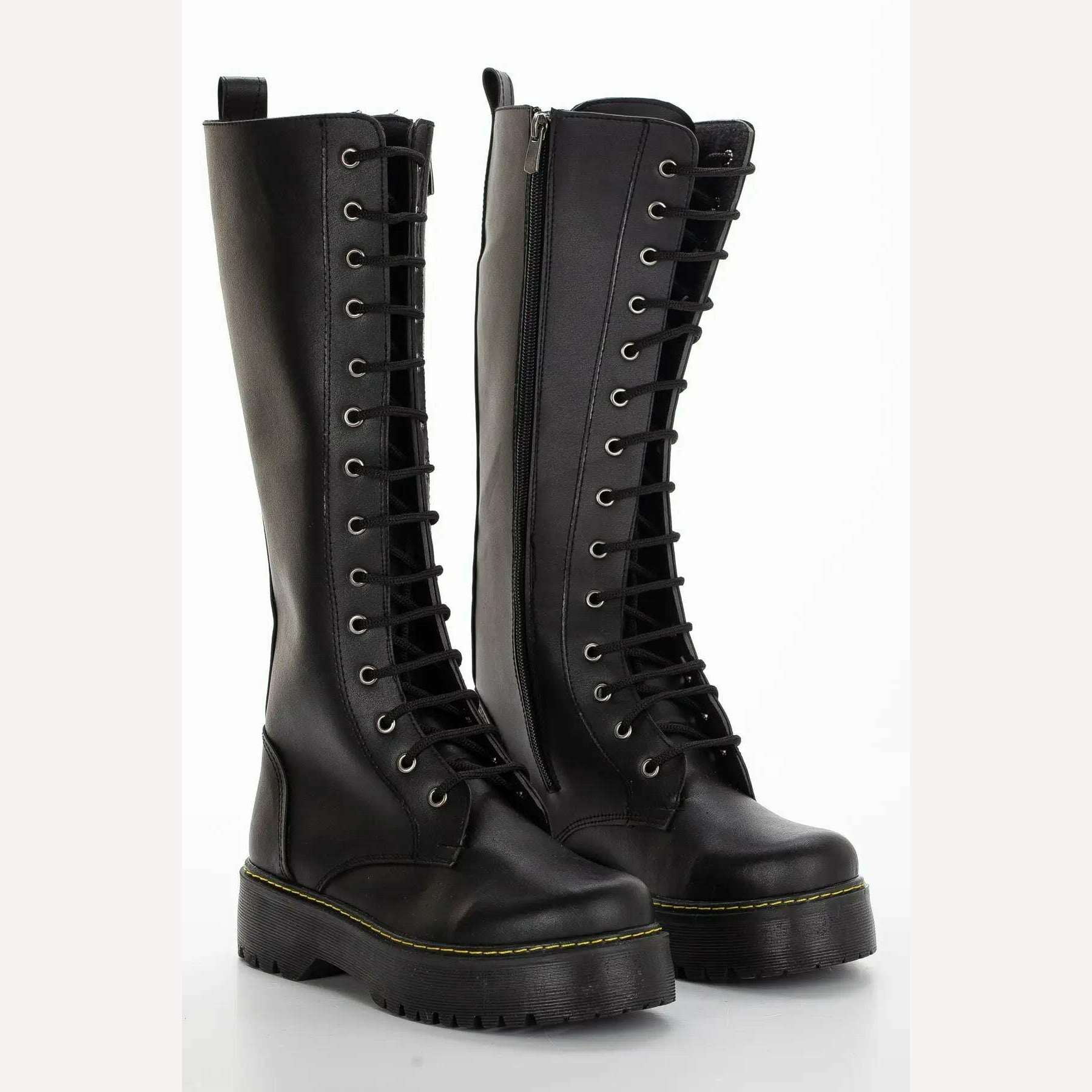 KIMLUD, (Odal Shoes) Leather Women's Long Lace-up Zipper Non-Slip Sole Boots 00121601, KIMLUD Womens Clothes