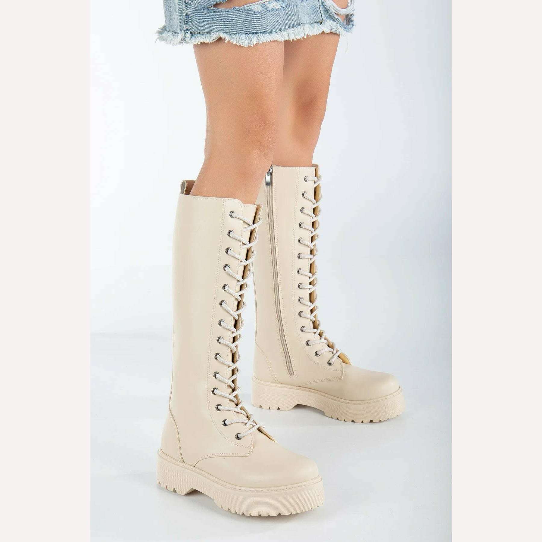 KIMLUD, (Odal Shoes) Leather Women's Long Lace-up Zipper Non-Slip Sole Boots 00121601, KIMLUD Womens ClothesKIMLUD, (Odal Shoes) Leather Women's Long Lace-up Zipper Non-Slip Sole Boots 00121601, КОЖА / 37, KIMLUD APPAREL - Womens Clothes