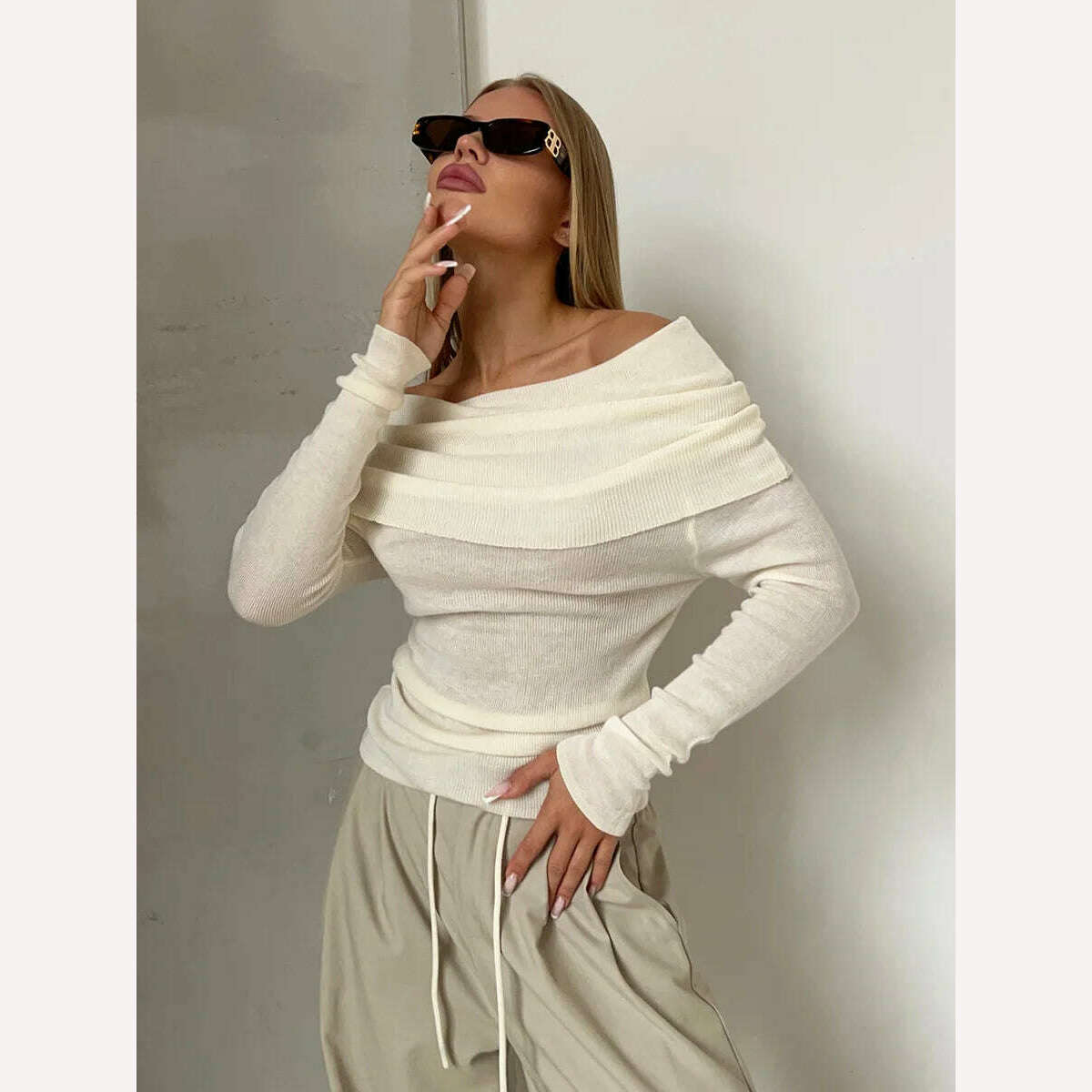 KIMLUD, Off Shoulder Sweater Women Winter Wool Cashmere Sweater Slash Neck Long Sleeve Knitted Top Female Jumper Sweaters Knitwear, KIMLUD Womens ClothesKIMLUD, Off Shoulder Sweater Women Winter Wool Cashmere Sweater Slash Neck Long Sleeve Knitted Top Female Jumper Sweaters Knitwear, WHITE / S, KIMLUD APPAREL - Womens Clothes