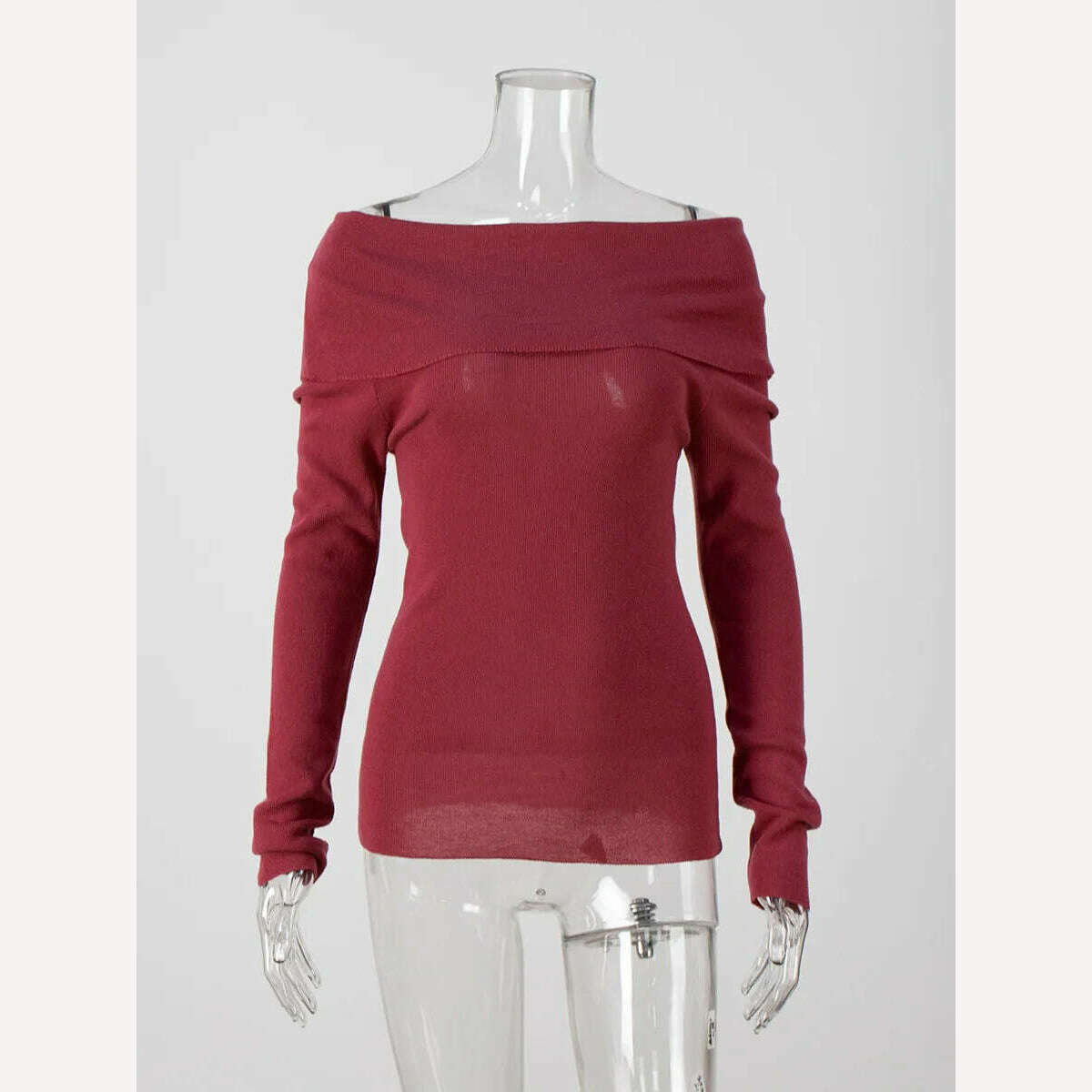 KIMLUD, Off Shoulder Sweater Women Winter Wool Cashmere Sweater Slash Neck Long Sleeve Knitted Top Female Jumper Sweaters Knitwear, KIMLUD Womens ClothesKIMLUD, Off Shoulder Sweater Women Winter Wool Cashmere Sweater Slash Neck Long Sleeve Knitted Top Female Jumper Sweaters Knitwear, Maroon / S, KIMLUD APPAREL - Womens Clothes