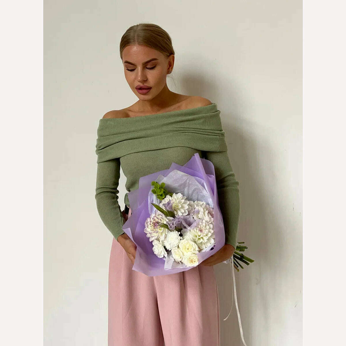 KIMLUD, Off Shoulder Sweater Women Winter Wool Cashmere Sweater Slash Neck Long Sleeve Knitted Top Female Jumper Sweaters Knitwear, KIMLUD Womens ClothesKIMLUD, Off Shoulder Sweater Women Winter Wool Cashmere Sweater Slash Neck Long Sleeve Knitted Top Female Jumper Sweaters Knitwear, Light Green / S, KIMLUD APPAREL - Womens Clothes