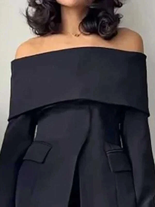 Off-The-Shoulder Coats & Jackets Zipper Front - Solid Color | KIMLUD