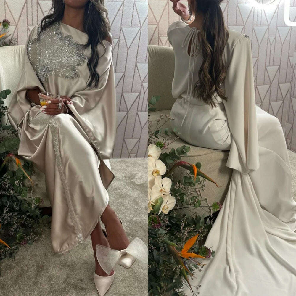 Oisslec Prom Dress Elegant Sequin O-Neck Party Dress Floor Length Cap Sleeve Formal Evening Gowns vestido de festa de casamento - KIMLUD