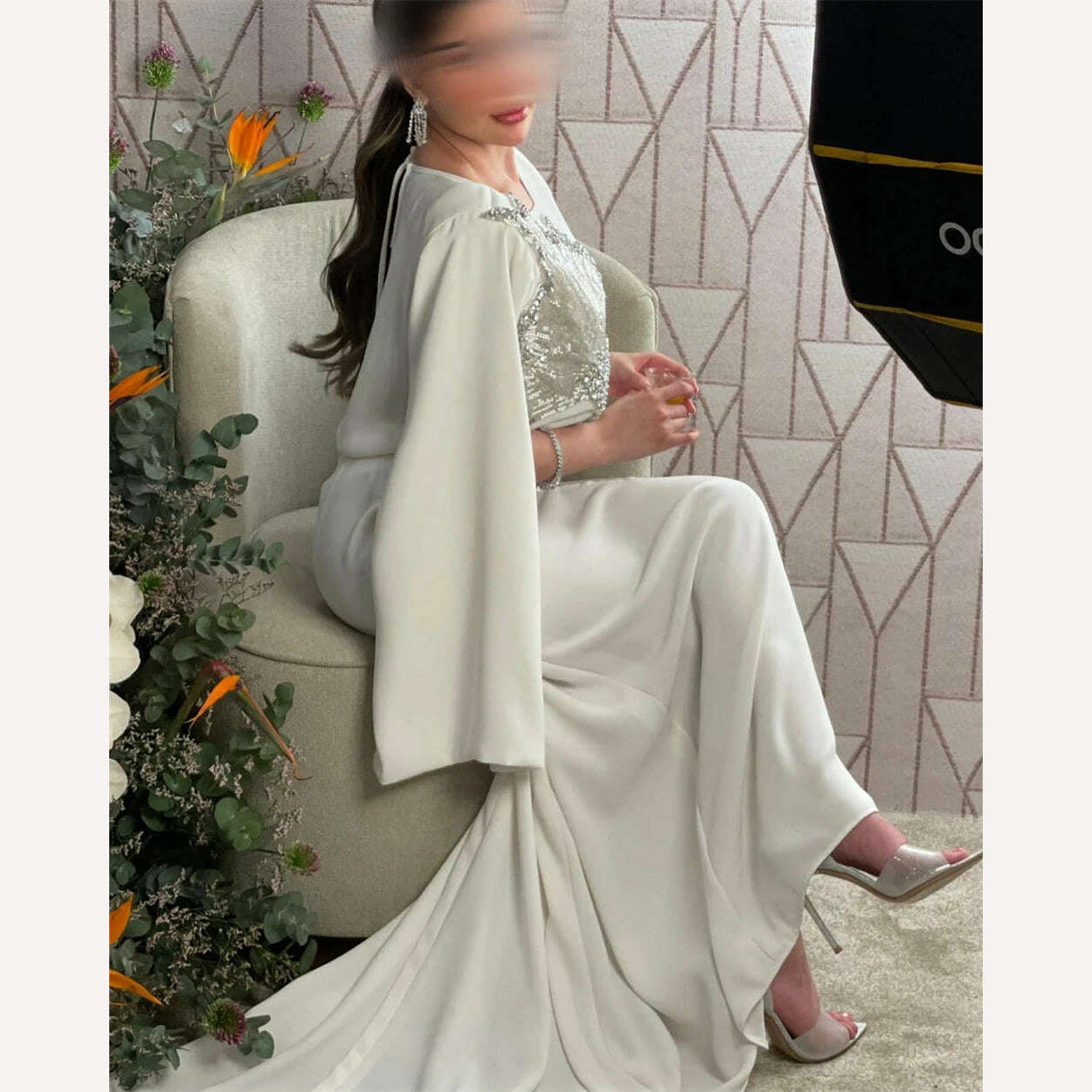 Oisslec Prom Dress Elegant Sequin O-Neck Party Dress Floor Length Cap Sleeve Formal Evening Gowns vestido de festa de casamento - KIMLUD