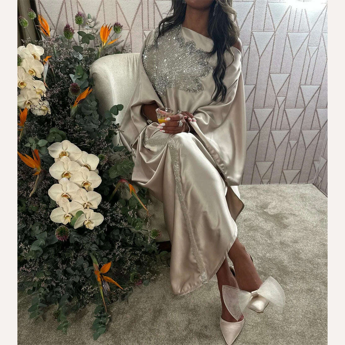 Oisslec Prom Dress Elegant Sequin O-Neck Party Dress Floor Length Cap Sleeve Formal Evening Gowns vestido de festa de casamento - KIMLUD