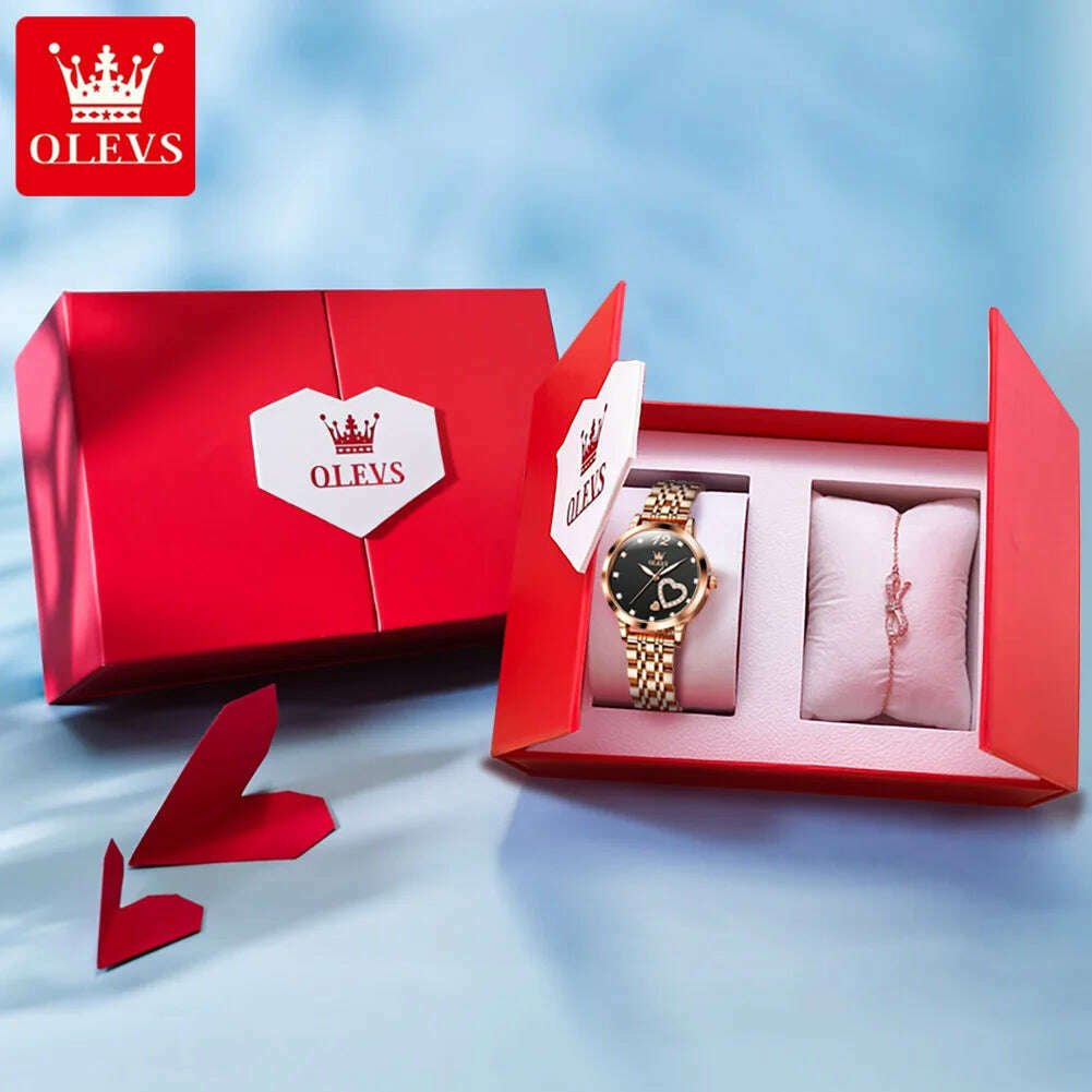 OLEVS 5189 Luxury Quartz Watch For Women Waterproof Luminous Stainless Steel Women's Watches Heart Shape Simple Dial Hand Clock - KIMLUD