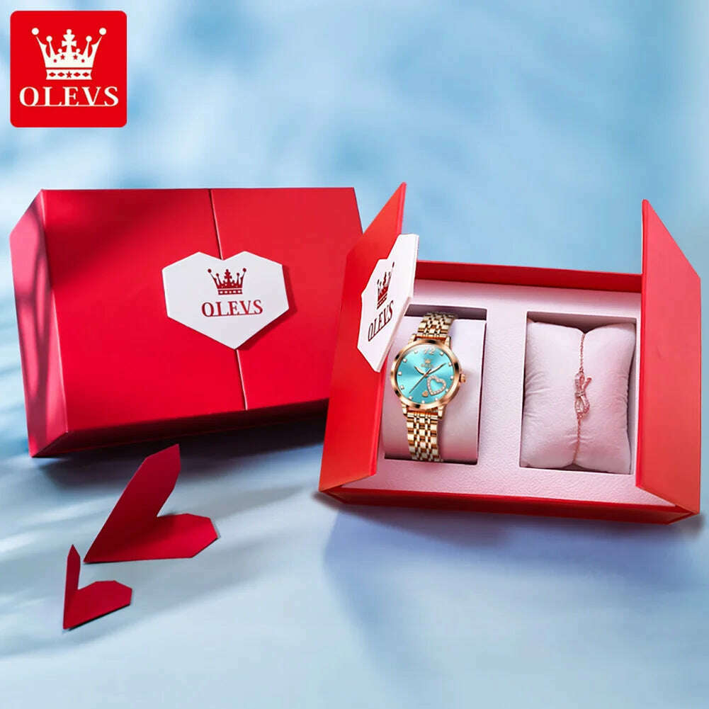 OLEVS 5189 Luxury Quartz Watch For Women Waterproof Luminous Stainless Steel Women's Watches Heart Shape Simple Dial Hand Clock - KIMLUD