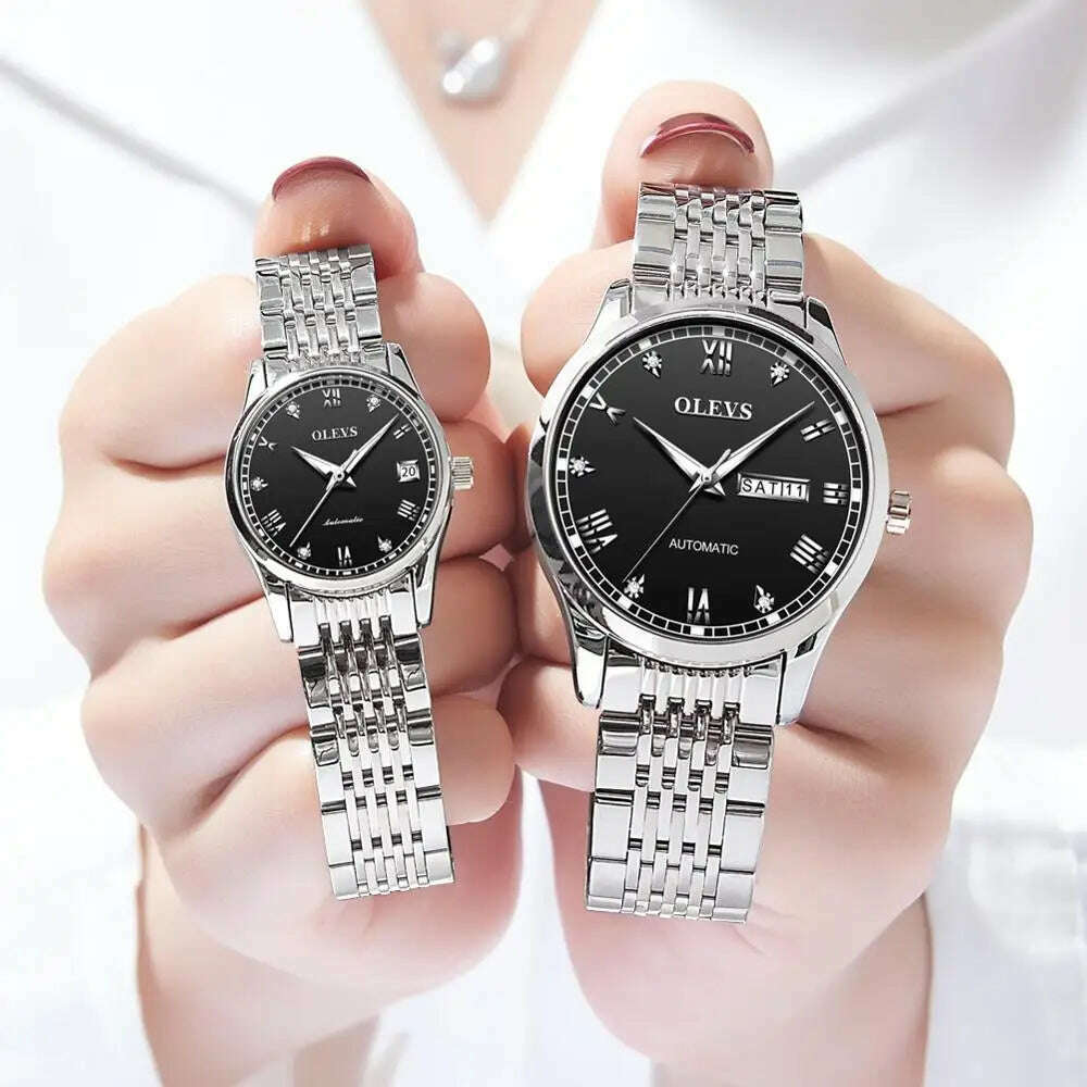 OLEVS Couple Automatic Mechanical Watches Set for Her and Him Waterproof Men's And Women's Valentine's Day Watch Gift 6602 Hot - KIMLUD