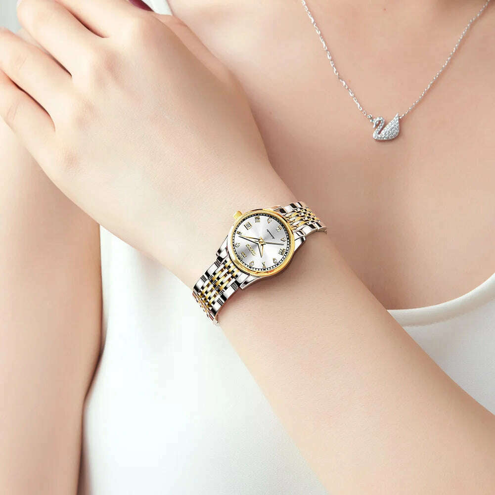 OLEVS Couple Automatic Mechanical Watches Set for Her and Him Waterproof Men's And Women's Valentine's Day Watch Gift 6602 Hot - KIMLUD