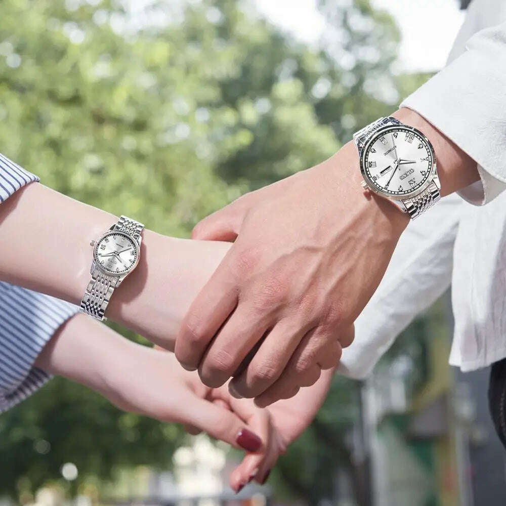 OLEVS Couple Automatic Mechanical Watches Set for Her and Him Waterproof Men's And Women's Valentine's Day Watch Gift 6602 Hot - KIMLUD