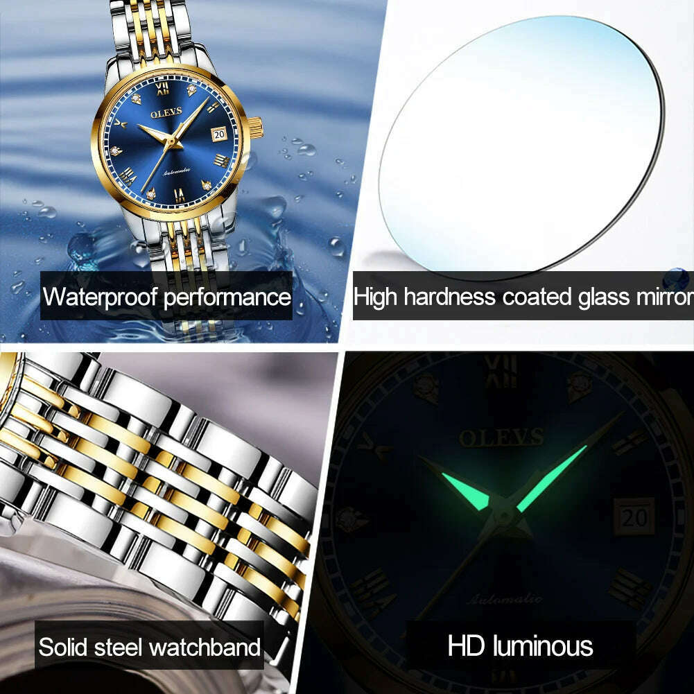 KIMLUD, OLEVS Couple Automatic Mechanical Watches Set for Her and Him Waterproof Men&#39;s And Women&#39;s Valentine&#39;s Day Watch Gift 6602 Hot, KIMLUD Womens Clothes