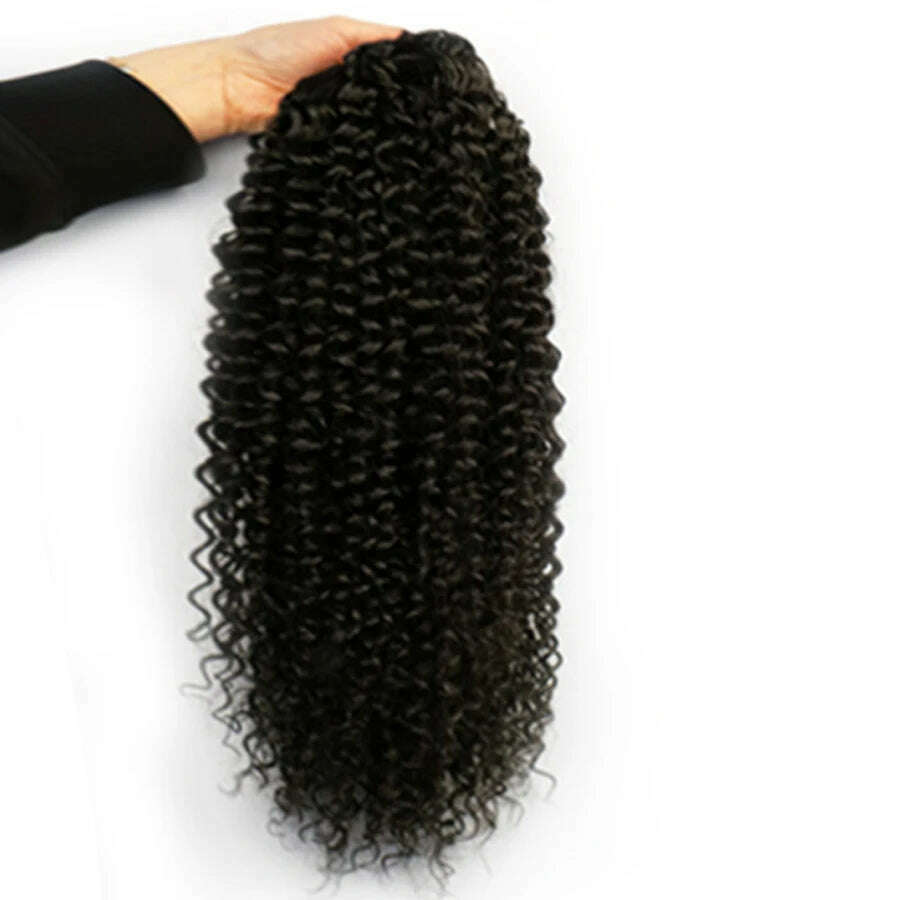 Ombre Synthetic Drawstring Puff Ponytail Extensions Afro Wavy 16 Inch Clip In Ponytail Hair Curly Black Brown Blonde - KIMLUD