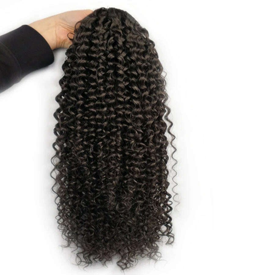 Ombre Synthetic Drawstring Puff Ponytail Extensions Afro Wavy 16 Inch Clip In Ponytail Hair Curly Black Brown Blonde - KIMLUD