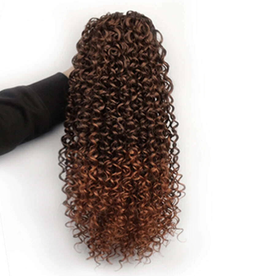 Ombre Synthetic Drawstring Puff Ponytail Extensions Afro Wavy 16 Inch Clip In Ponytail Hair Curly Black Brown Blonde - KIMLUD
