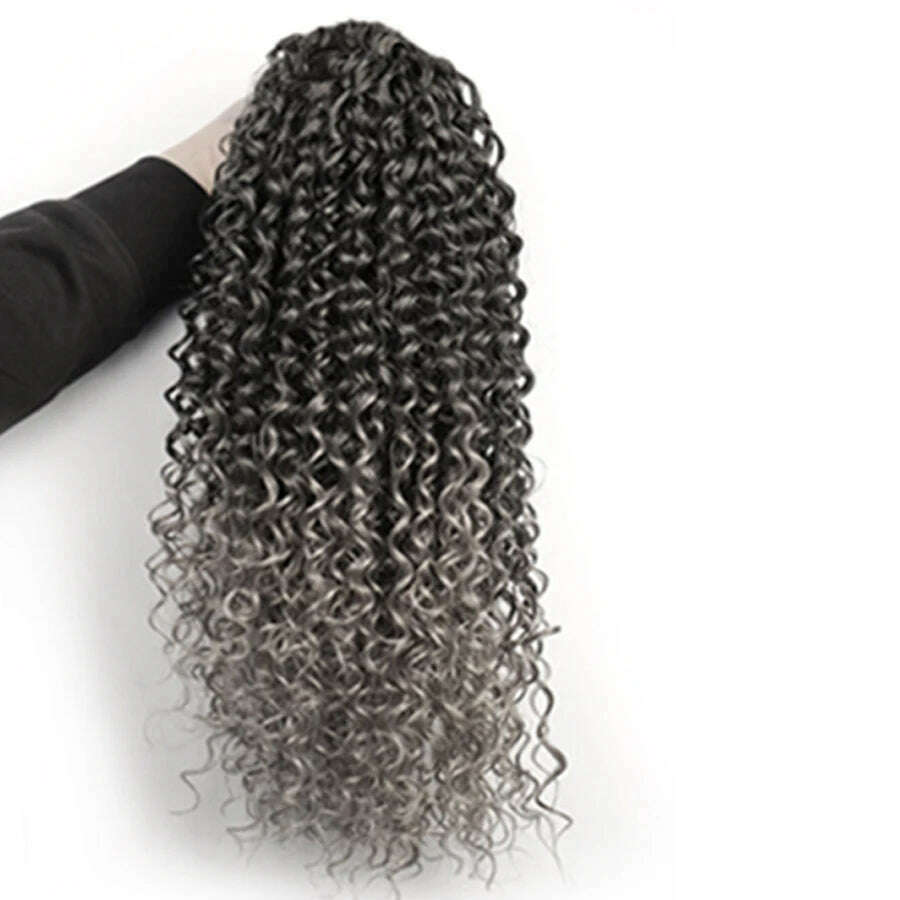 Ombre Synthetic Drawstring Puff Ponytail Extensions Afro Wavy 16 Inch Clip In Ponytail Hair Curly Black Brown Blonde - KIMLUD