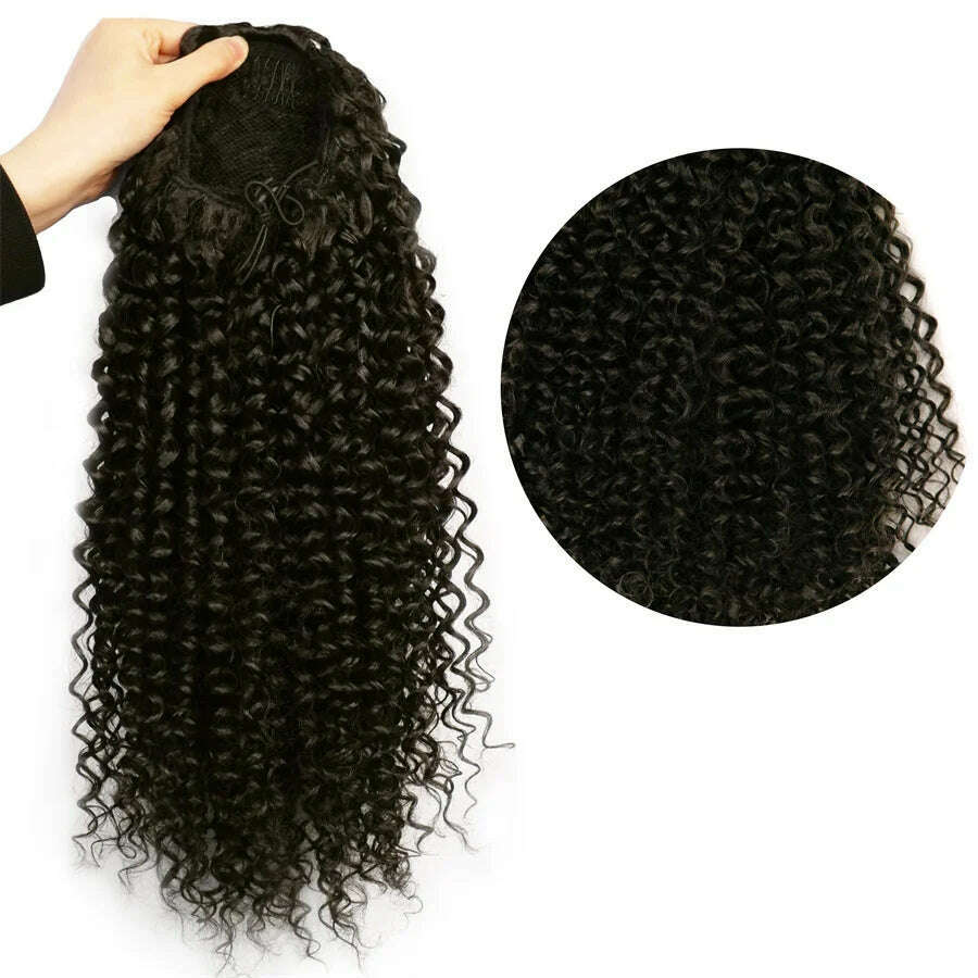 Ombre Synthetic Drawstring Puff Ponytail Extensions Afro Wavy 16 Inch Clip In Ponytail Hair Curly Black Brown Blonde - KIMLUD