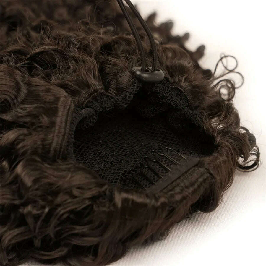 Ombre Synthetic Drawstring Puff Ponytail Extensions Afro Wavy 16 Inch Clip In Ponytail Hair Curly Black Brown Blonde - KIMLUD