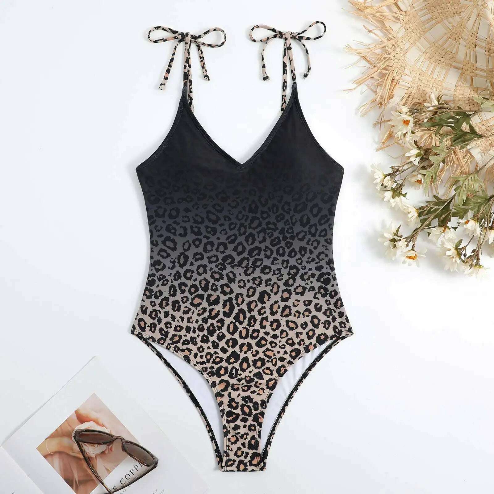 KIMLUD, One Piece Swimsuit Women with Cover Up Leopard Swimwear Lace Up Beachwear 2024 New Luxury Elegant Brazilian Beach Bathing Suit, KIMLUD Womens Clothes