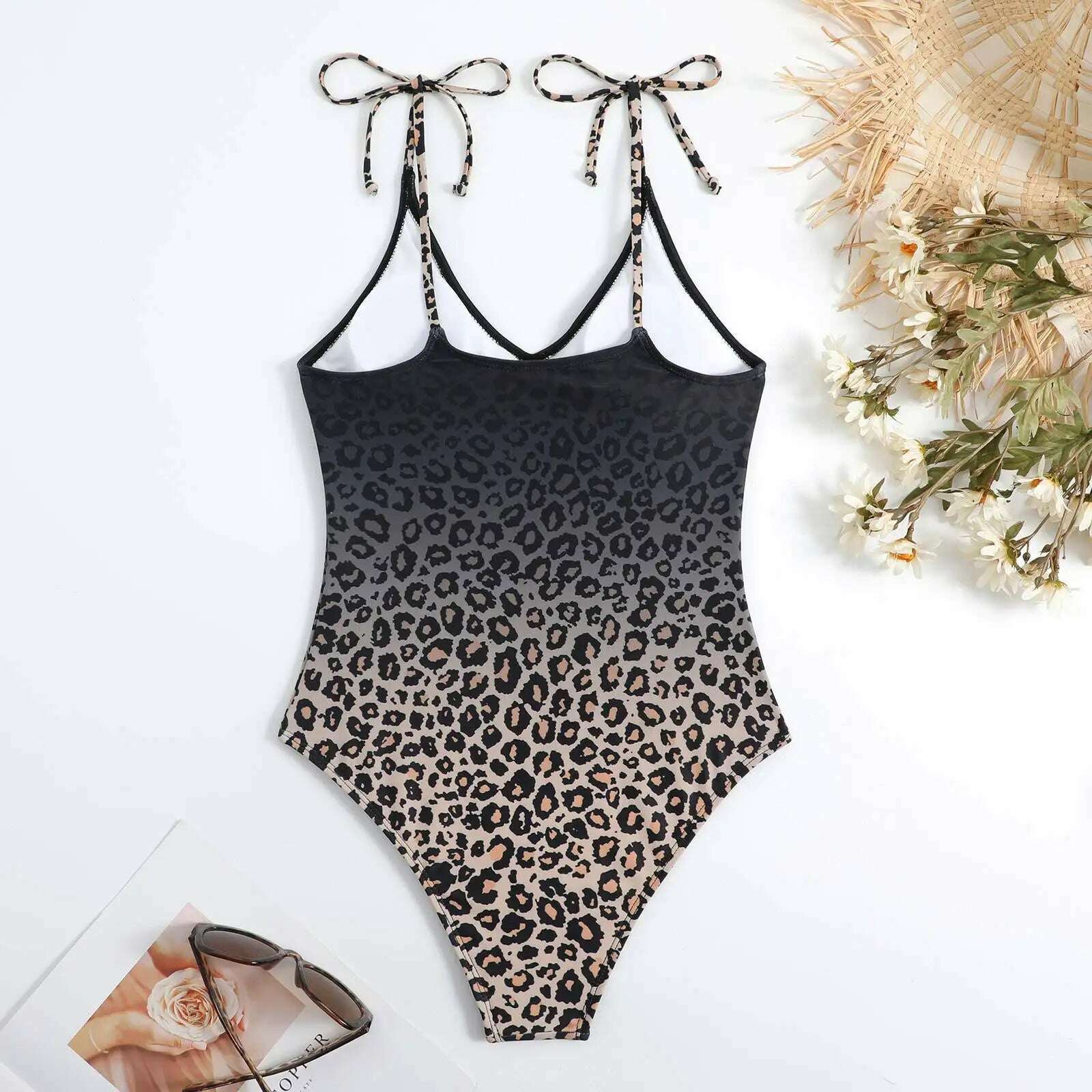 KIMLUD, One Piece Swimsuit Women with Cover Up Leopard Swimwear Lace Up Beachwear 2024 New Luxury Elegant Brazilian Beach Bathing Suit, KIMLUD Womens Clothes