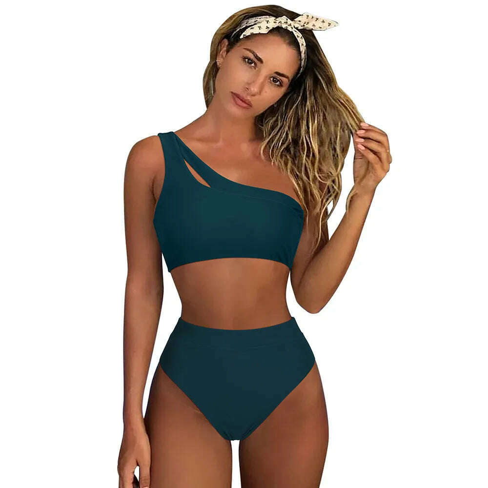 KIMLUD, One Shoulder Bikini Women Swimsuit Push Up Swimwear Female Solid Bathing Suits Summer Beachwear Micro Bikini Set Woman 2023, B5100PB / S, KIMLUD APPAREL - Womens Clothes