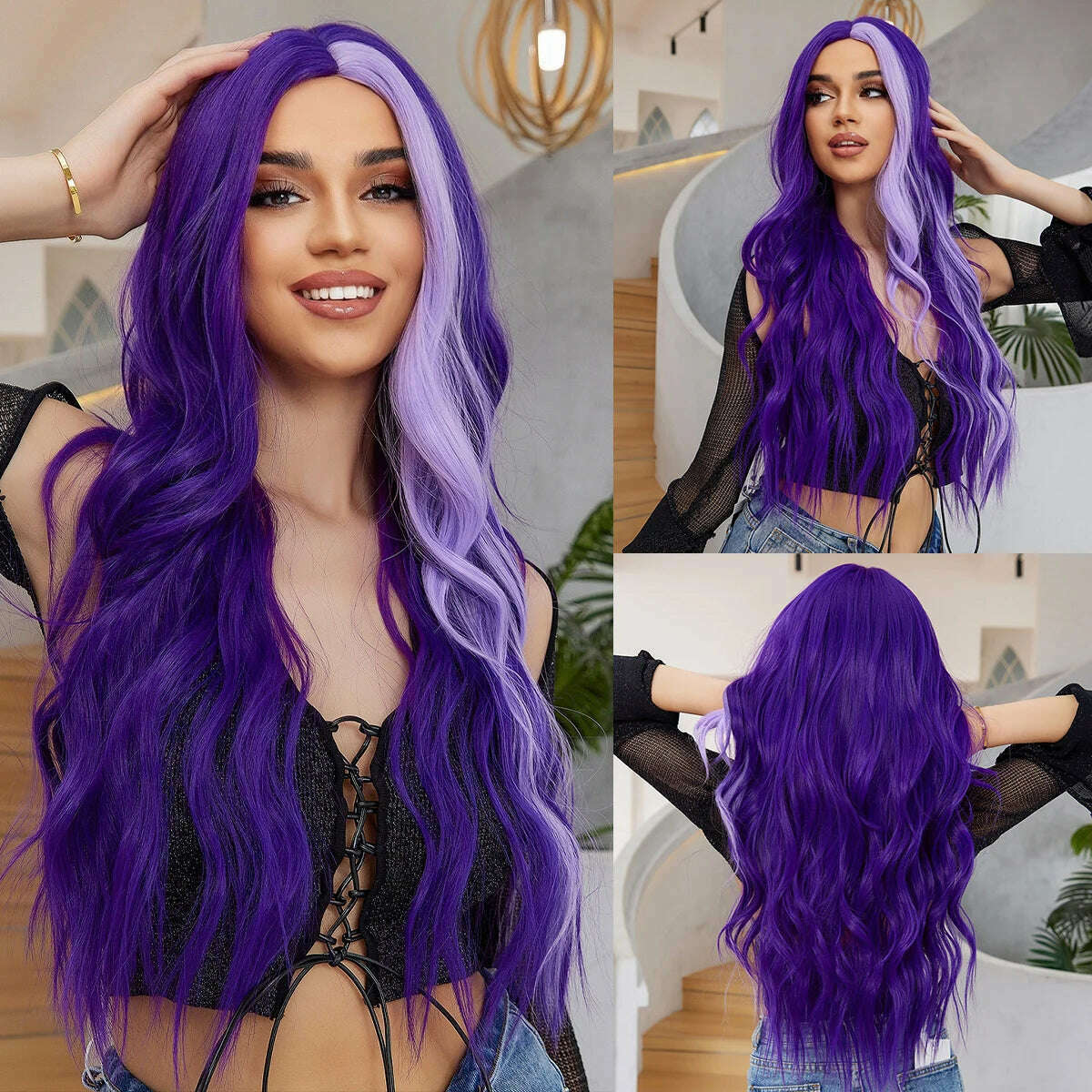KIMLUD, oneNonly Long Purple Wig Synthetic Wigs for Women Wave Cosplay Party Halloween Wig High Quality Hair, KIMLUD Womens Clothes