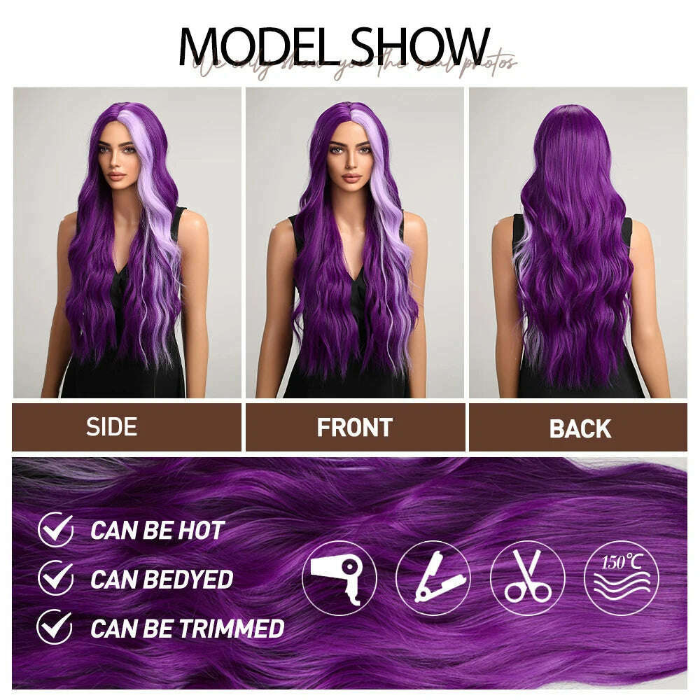 KIMLUD, oneNonly Long Purple Wig Synthetic Wigs for Women Wave Cosplay Party Halloween Wig High Quality Hair, KIMLUD Womens Clothes