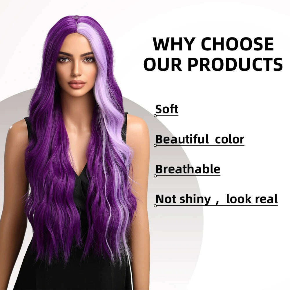 KIMLUD, oneNonly Long Purple Wig Synthetic Wigs for Women Wave Cosplay Party Halloween Wig High Quality Hair, KIMLUD Womens Clothes