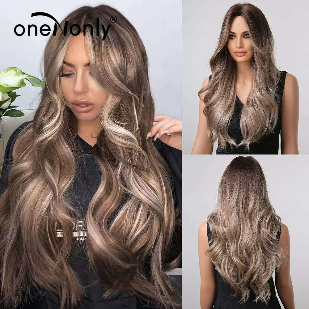 KIMLUD, oneNonly Long Purple Wig Synthetic Wigs for Women Wave Cosplay Party Halloween Wig High Quality Hair, LC1008-1, KIMLUD APPAREL - Womens Clothes