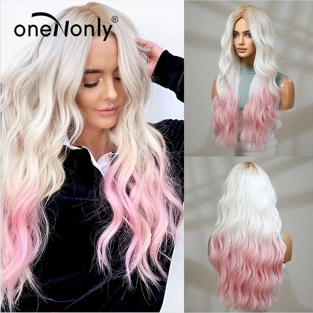 KIMLUD, oneNonly Long Purple Wig Synthetic Wigs for Women Wave Cosplay Party Halloween Wig High Quality Hair, LC8164-1, KIMLUD APPAREL - Womens Clothes