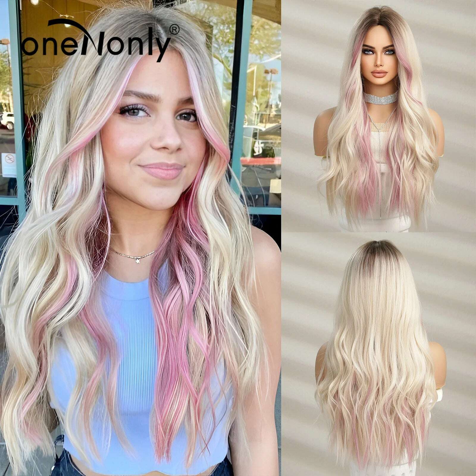 KIMLUD, oneNonly Long Purple Wig Synthetic Wigs for Women Wave Cosplay Party Halloween Wig High Quality Hair, LC8107-1, KIMLUD APPAREL - Womens Clothes