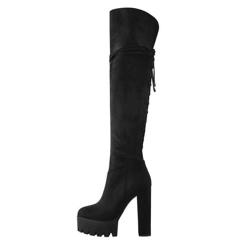 KIMLUD, Onlymaker Over The Knee Boots Women Black Platform High Heel Stiletto High Zipper Plus Size Handmade Boots, KIMLUD Womens Clothes