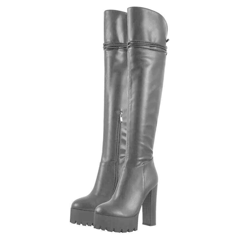 KIMLUD, Onlymaker Over The Knee Boots Women Black Platform High Heel Stiletto High Zipper Plus Size Handmade Boots, KIMLUD Womens Clothes