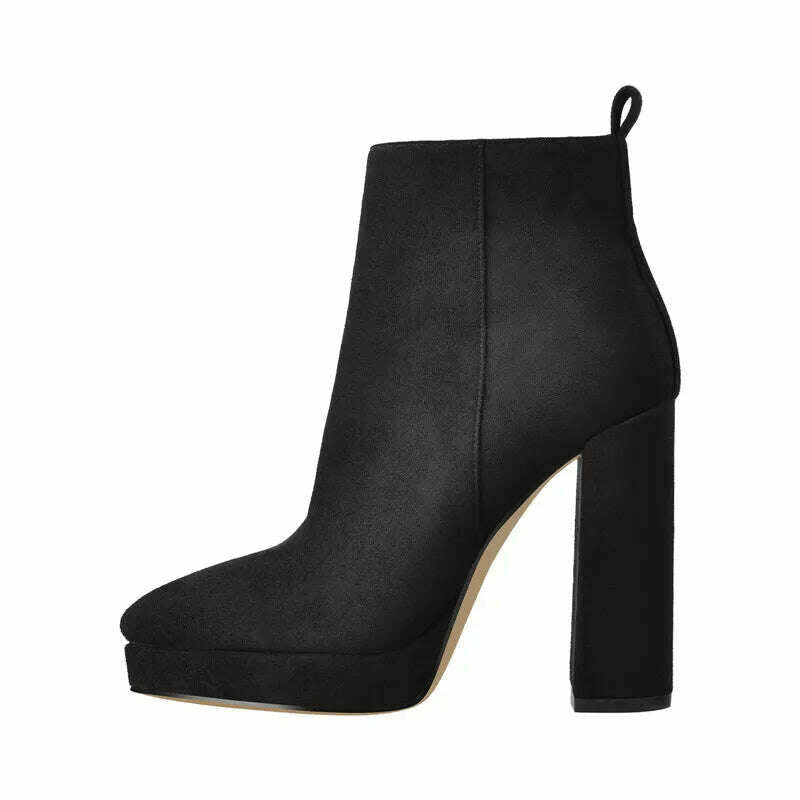 KIMLUD, Onlymaker Women Ankle Boots Pointed Toe Black Matte Flock 12CM Chunky Heel Platform Booties Party Shoes Large Size Short Boots, KIMLUD Womens ClothesKIMLUD, Onlymaker Women Ankle Boots Pointed Toe Black Matte Flock 12CM Chunky Heel Platform Booties Party Shoes Large Size Short Boots, KX200801B / 5, KIMLUD APPAREL - Womens Clothes