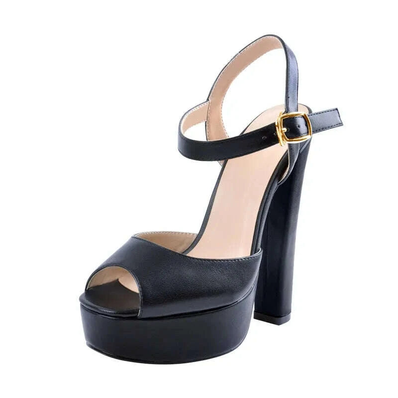 Onlymaker Women Sandals Ankle Strap Peep Toe Platform Black Chuncky High Heels Squre Toe Party Dress Casual Sandals