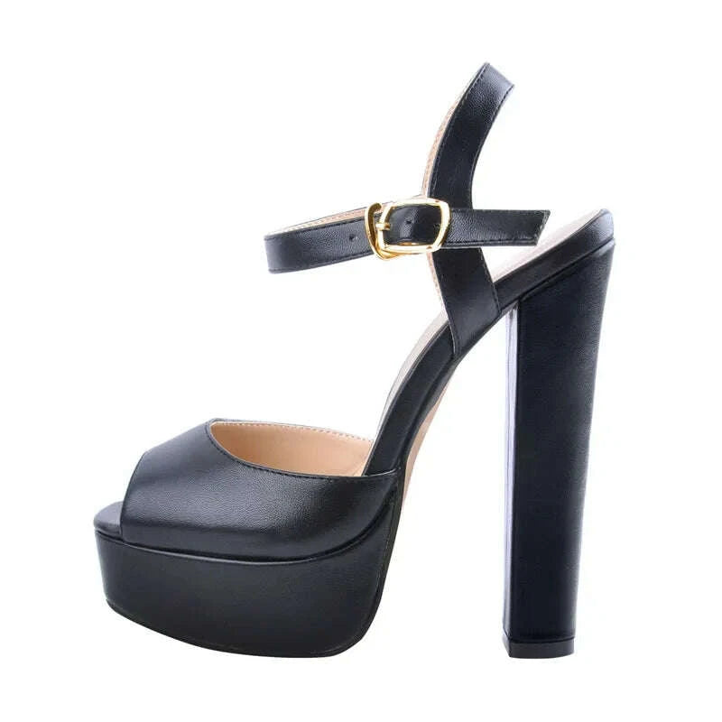 Onlymaker Women Sandals Ankle Strap Peep Toe Platform Black Chuncky High Heels Squre Toe Party Dress Casual Sandals
