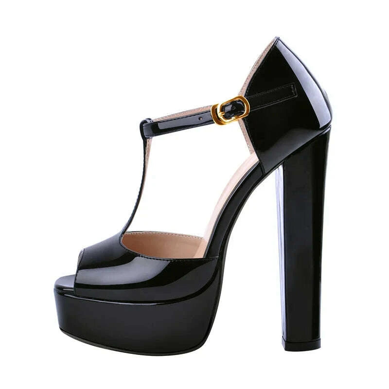 Onlymaker Women Sandals Ankle Strap Peep Toe Platform Black Chuncky High Heels Squre Toe Party Dress Casual Sandals