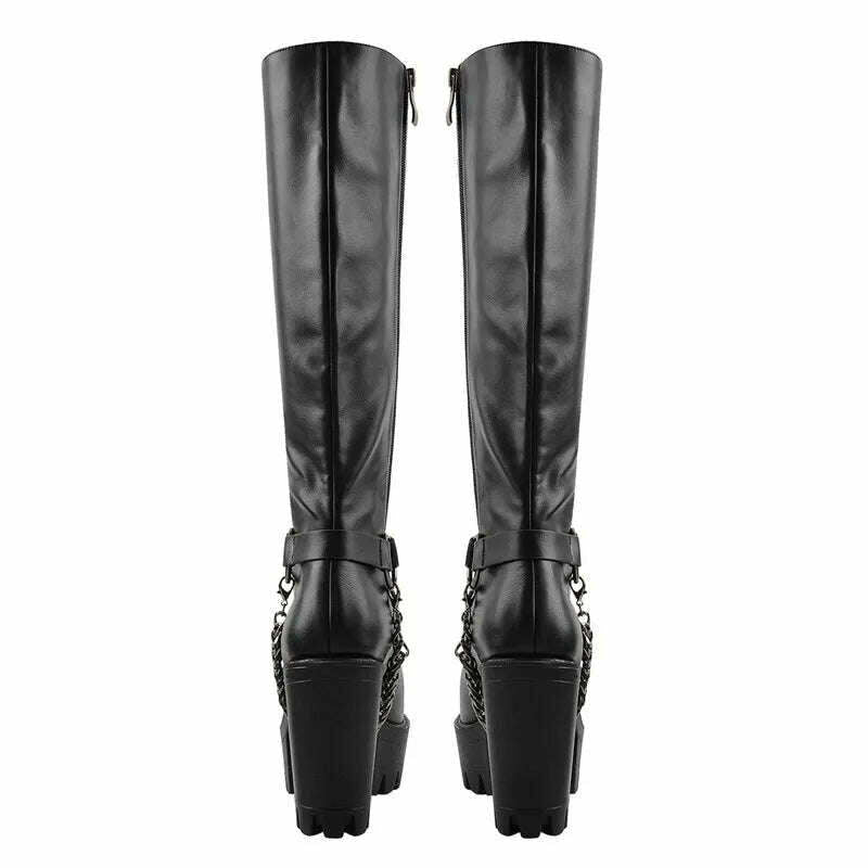 KIMLUD, Onlymaker Women's Black Matte Platform Front Lace-Up Side Zip Knee High Boots Lady Fashion Classic Big Size Winter Boots, KIMLUD Womens Clothes