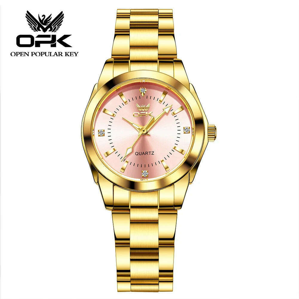 KIMLUD, OPK fashion simple steel band quartz women's watch часы женские наручные diamond waterproof luminous quartz watch for women, Pink, KIMLUD APPAREL - Womens Clothes