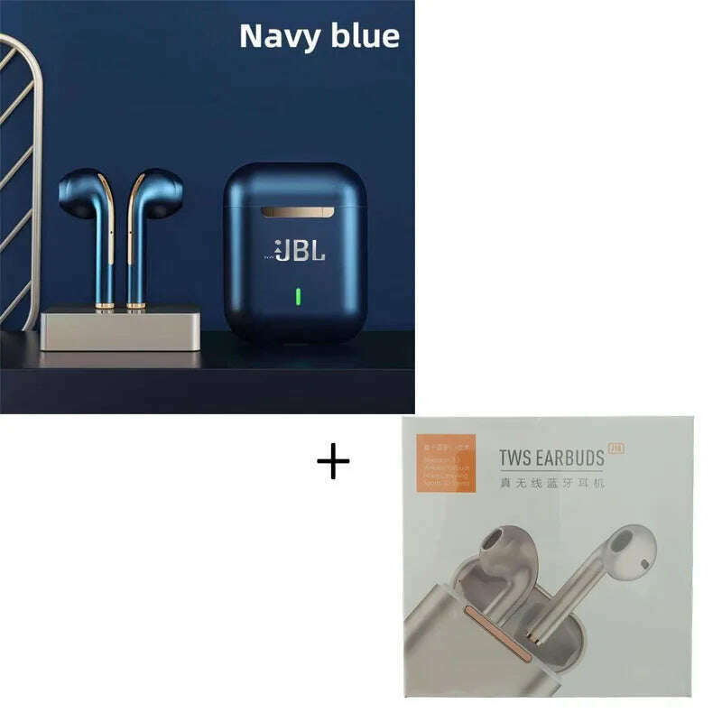 KIMLUD, Original For wwJBL J18 Headset Wireless Earphones Bluetooth Headphones True Stereo Sport Game TWS Earbuds In Ear With Mic Touch, Blue With box, KIMLUD APPAREL - Womens Clothes