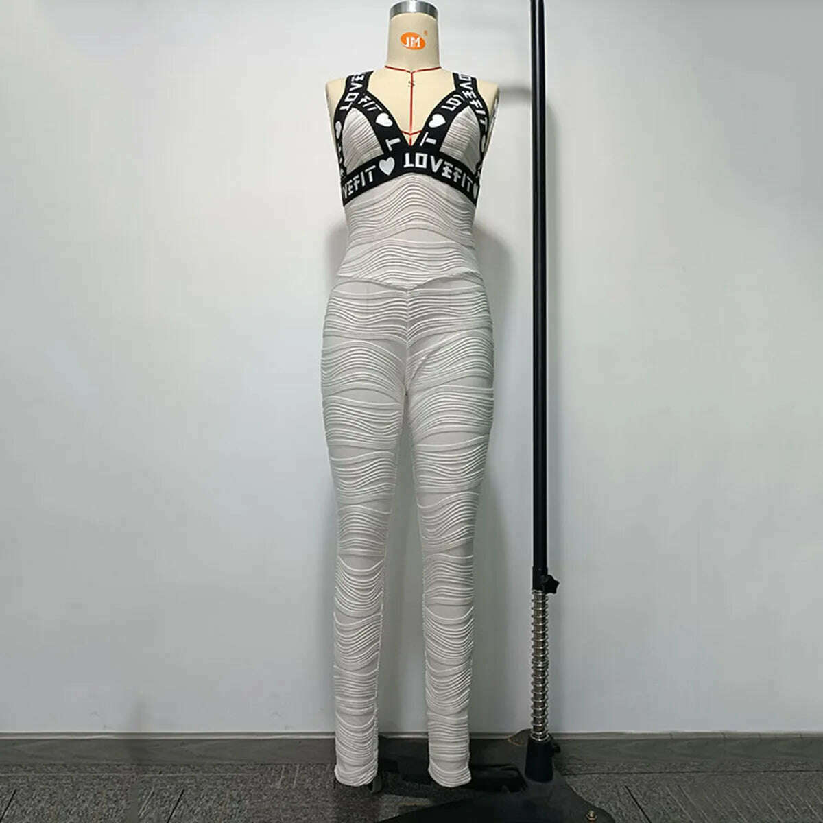 KIMLUD, Oshoplive Women Sexy Textured Back-Cross Letter Print Sculpt Wrap Sport Jumpsuits White Fashion Bodysuit 2022 Elegant, KIMLUD Womens Clothes