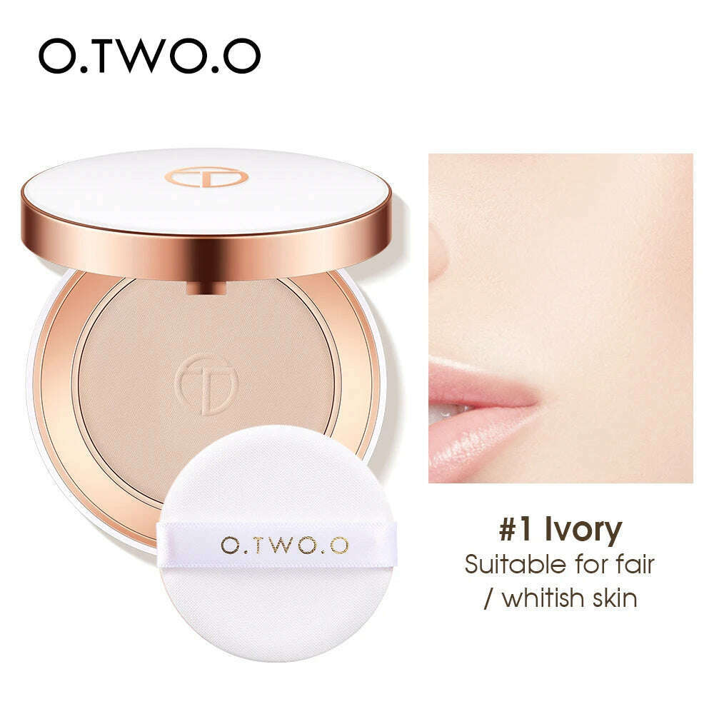 KIMLUD, O.TWO.O Face Setting Powder Cushion Compact Powder Oil-Control 3 Colors Matte Smooth Finish Concealer Makeup Pressed Powder, 01 ivory / China, KIMLUD APPAREL - Womens Clothes